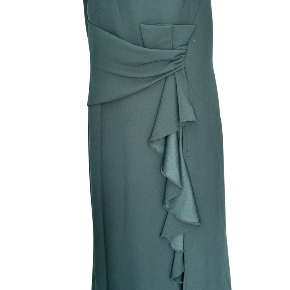 NEW BETSY & ADAM Christine‎ Scuba Crepe Ruffled Bow Gown Pine Sleeveless Size 8 - Picture 7 of 9